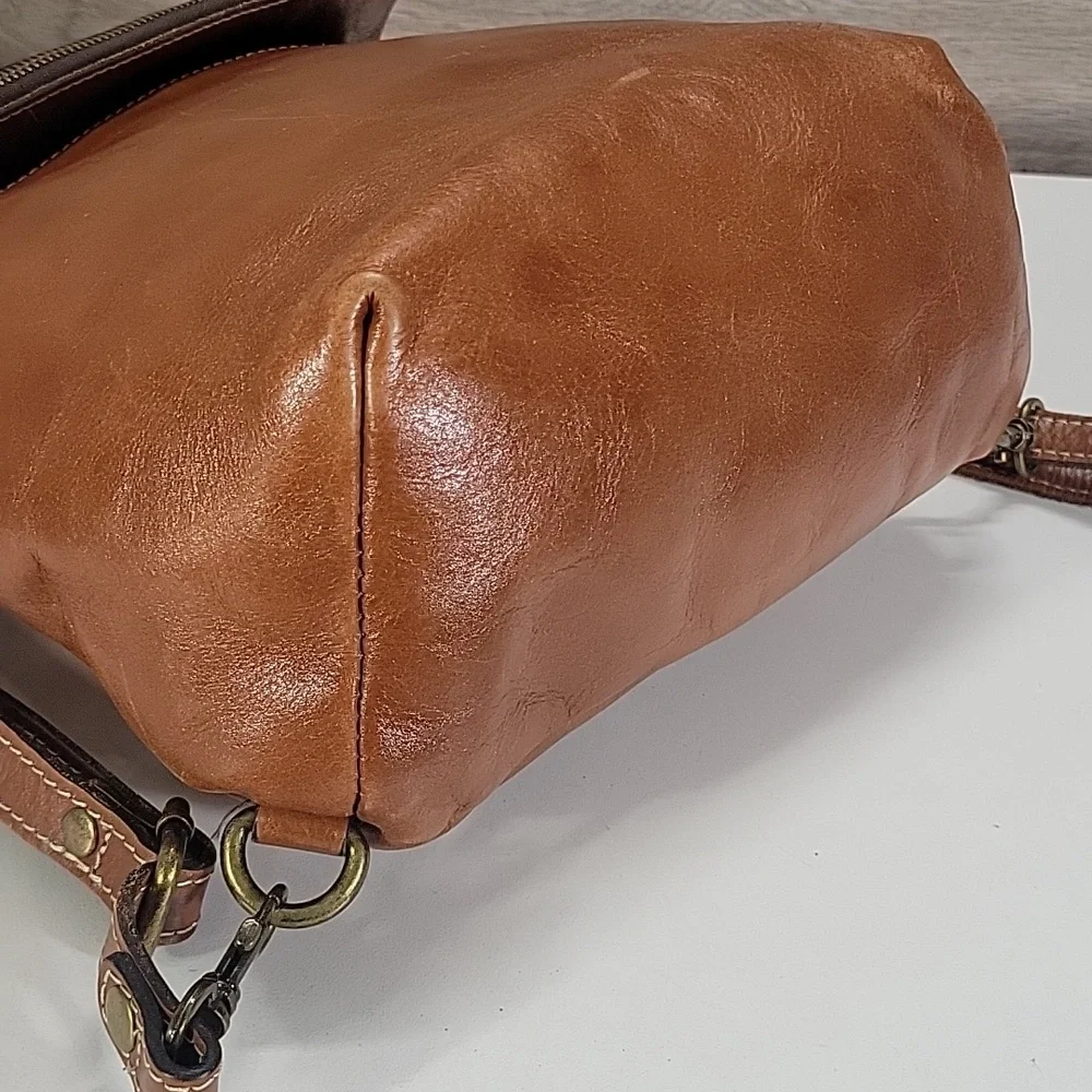 Patricia Nash Classic Tan Leather Fold-Top Backpack Tote Bag